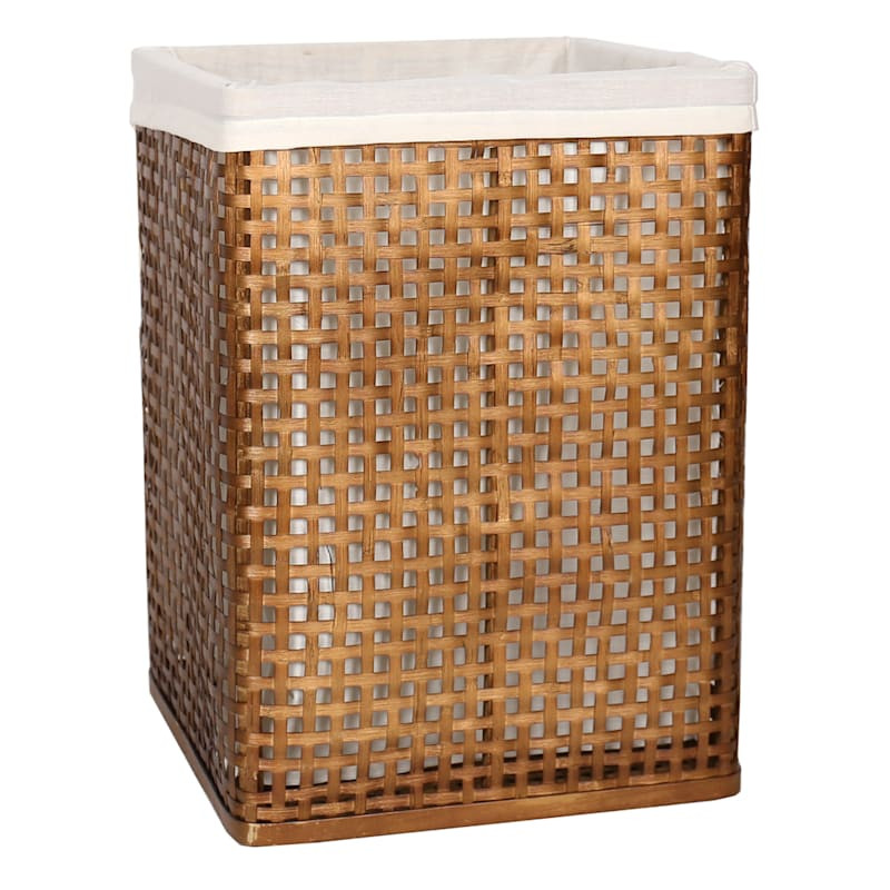 Antique Bronze Bamboo Wood Laundry Hamper with Liner, Large | At Home