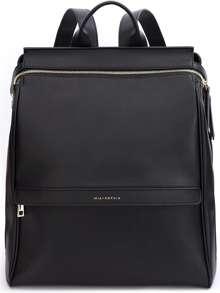 Leather Diaper Bag Backpack with Changing Pad, Stroller Straps, Bottle Holder (Black Sophia) | Amazon (US)