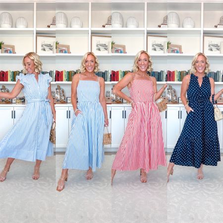 Walmart new summer dresses (all fit tts).
1. Ruffle shirt midi dress - size XS. Cotton, pockets, functional buttons, removable belt. $32.
2. & 3. Sleeveless striped midi/maxi dress - size XS. Adjustable straps, pockets, cotton, love the fit! $34.
4. Double cloth halter midi dress - size XS. Soft, comfortable, breathable, drawstring waist, pockets. $19.98.
NEXT PICTURE:
5. Satin ruffle mini dress - size XS. This color is almost sold out, but there are other colors, and sizes.
6. V-neck poplin mini dress - size small, but needed the XS. Slight high low hem, pleating at the bust, pockets, cotton.
• striped t-shirt dress - size XS.
• heels - tts  
* also linked my purses and accessories.


#LTKstyletip #LTKSeasonal #LTKfindsunder50