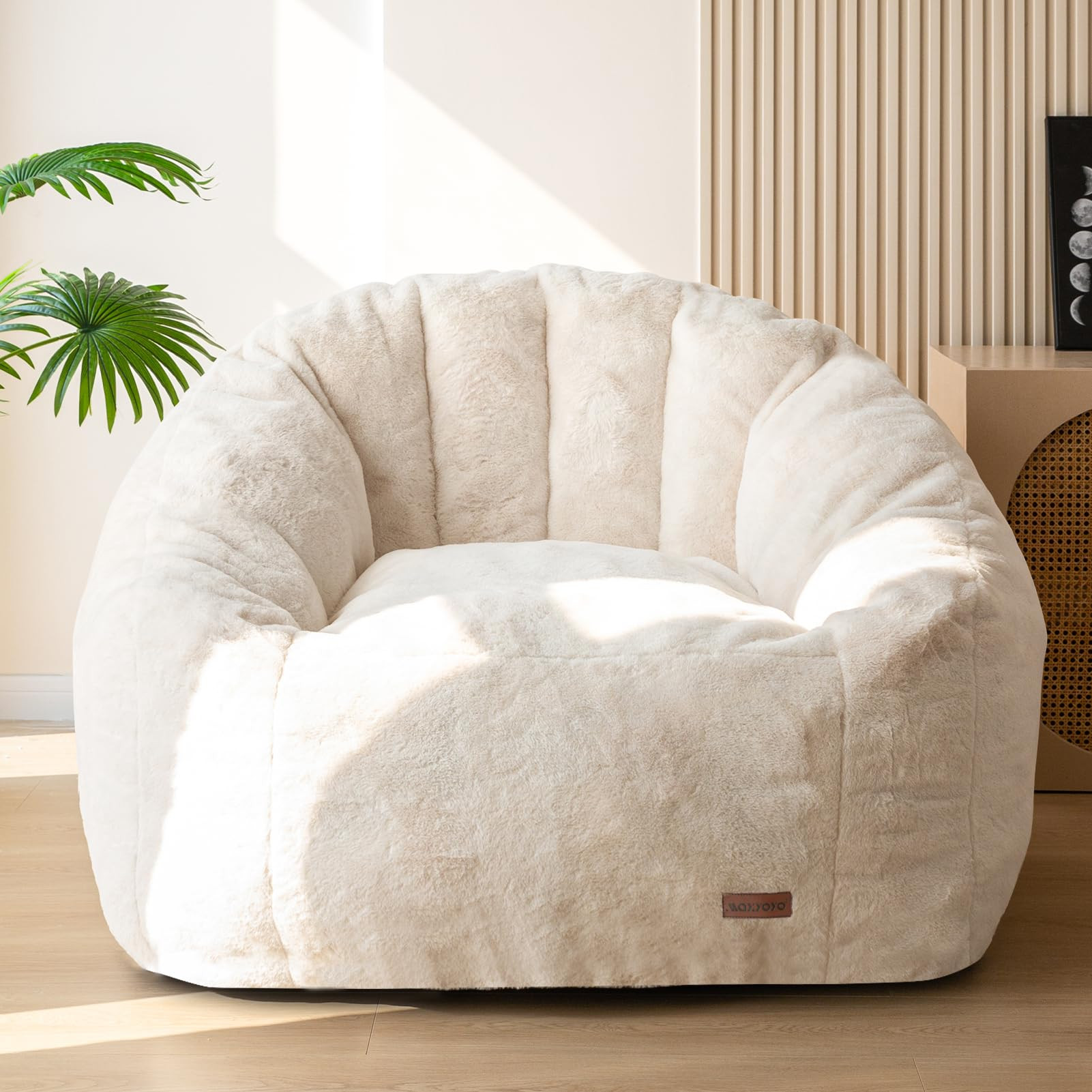 Amazon.com: MAXYOYO Giant Bean Bag Chair, Oversized Bean Bag Couch for Adults and Kids, Faux Fur Shell-Shaped Large Chair with Filler, Stuffed Big Accent Sofa Lounge Floor Sofa for Reading, Beige, Standard : Home & Kitchen | Amazon (US)