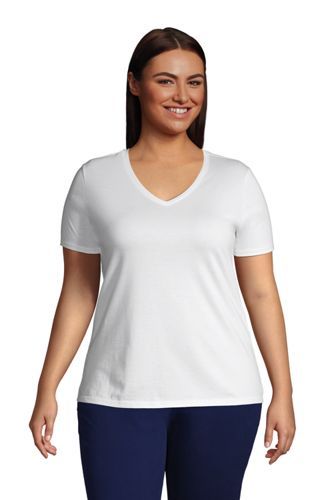 Women's Plus Size Relaxed Supima Cotton Short Sleeve V-Neck T-Shirt | Lands' End (US)
