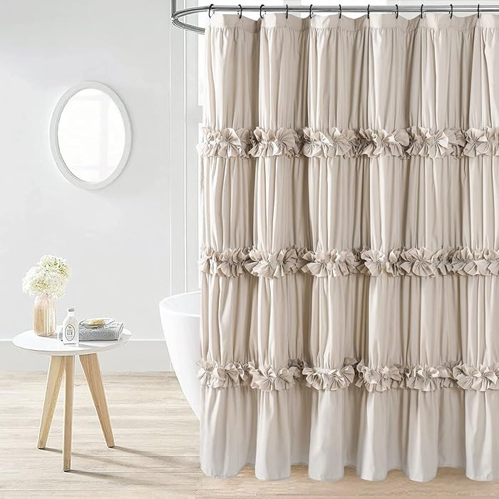 Camel Ruffle Shower Curtain, Vintage Handcrafted Bow Tie Bath Curtain for Master Bathroom, Ruched... | Amazon (US)