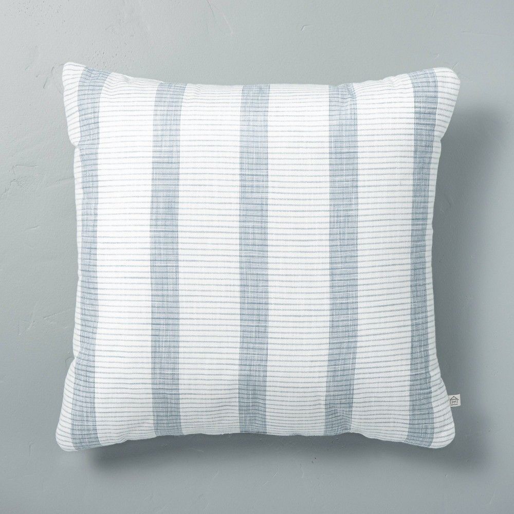18"" x 18"" Bold Textured Stripe Square Throw Pillow Sour Cream/Blue - Hearth & Hand with Magnolia | Target