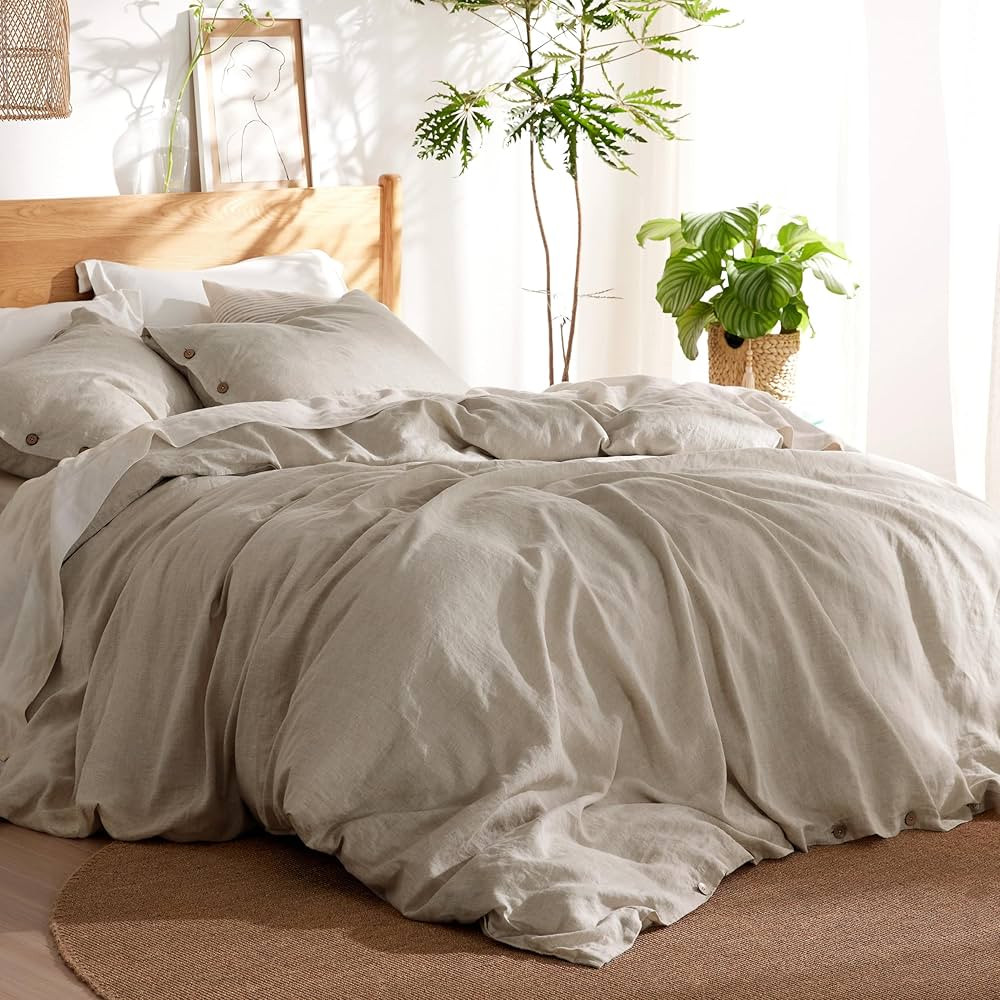 Bedsure Linen Duvet Cover Queen - Linen Cotton Blend Duvet Cover Set, Linen Color, 3 Pieces, 1 Du... | Amazon (US)