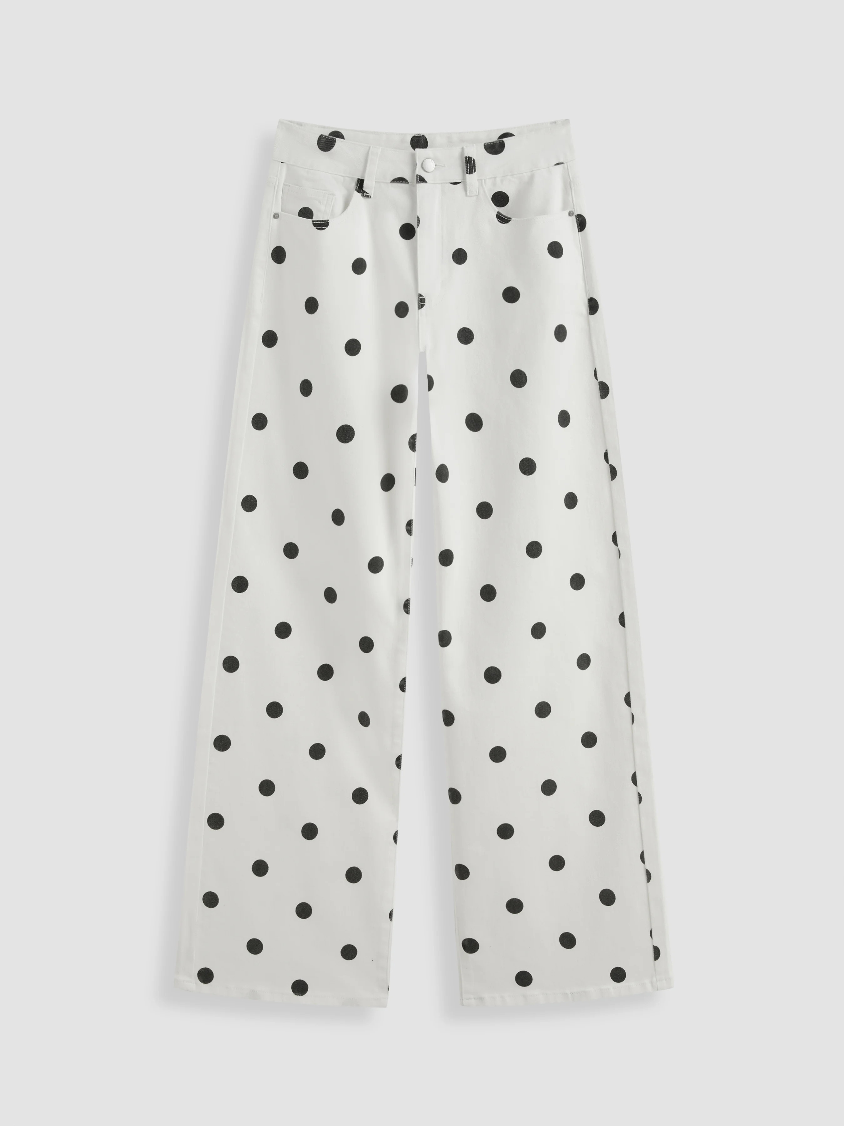 Denim Cider Denim Mid Rise Polka Dot Wide Leg Jeans For Daily Casual | Cider