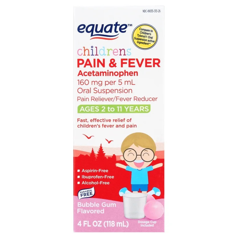 Equate Children's Pain & Fever Acetaminophen Oral Suspension, 160 mg, Bubble Gum Flavor, Ages 2-1... | Walmart (US)