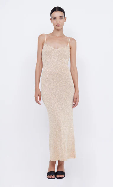 SADIE SEQUIN KNIT SLIP DRESS - GOLD | Bec & Bridge (Global)