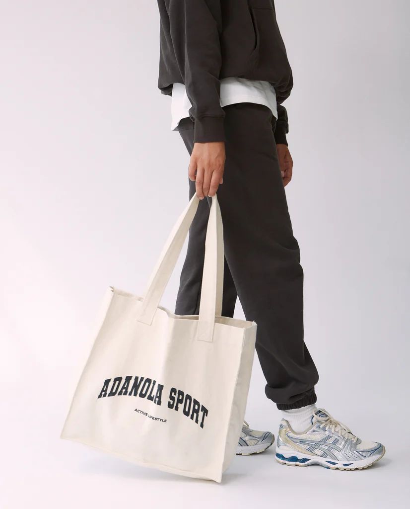 Varsity Boxy Tote Bag - Cream/Black | Adanola UK
