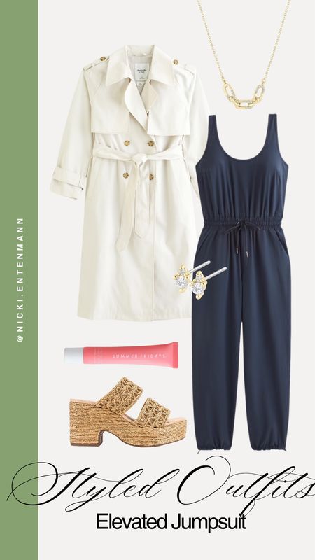 Such an easy casual mom look for when you have to look pulled together but want to stay comfy! 

Abercrombie jumpsuit, casual mom style, elevated jumpsuit, how to style a jumpsuit, raffia sandals, trench coat, spring trends, spring fashion, nicki entenmann 

#LTKstyletip #LTKSeasonal