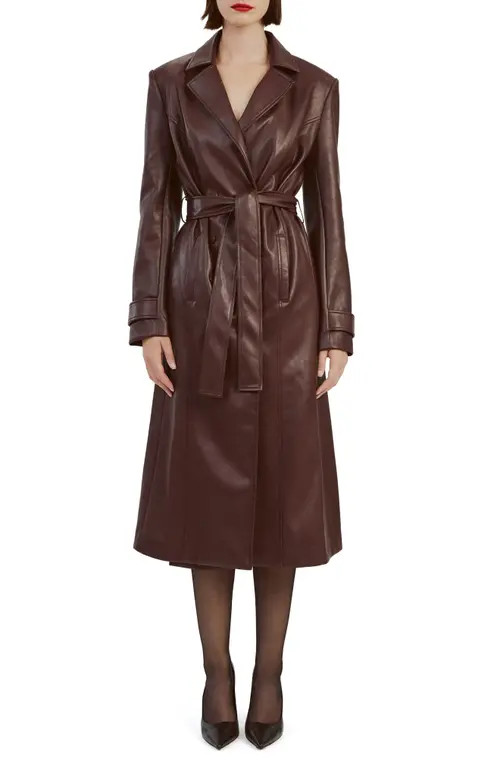 Bardot Faux Leather Trench Coat in Deep Plum at Nordstrom, Size Medium | Nordstrom