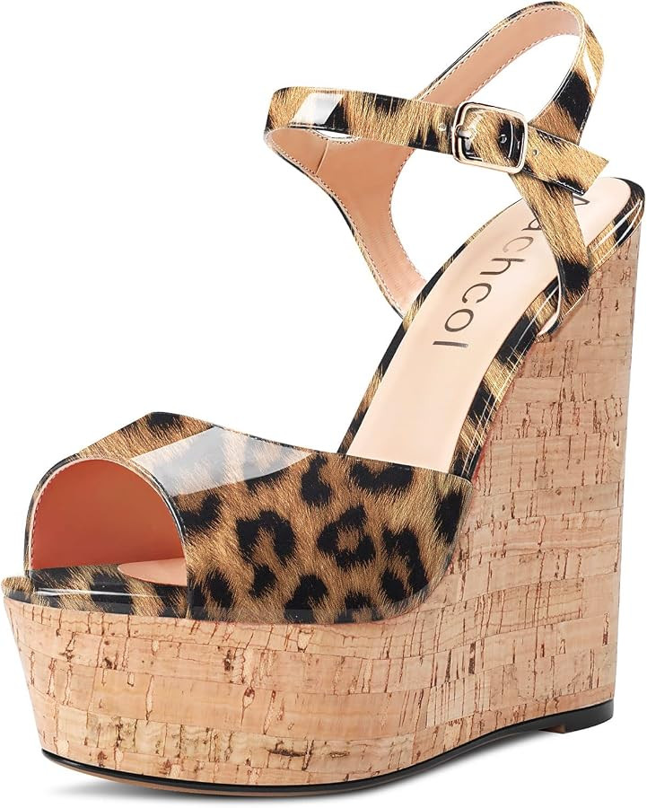 Aachcol Women Platform Wedge Sandals Round Peep Open Toe Ankle Strap Slingback Two-Piece Chunky B... | Amazon (US)