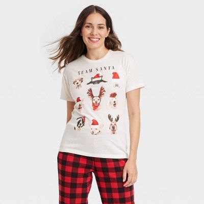 Women's Team Santa Graphic Short Sleeve T-Shirt - Off-White | Target