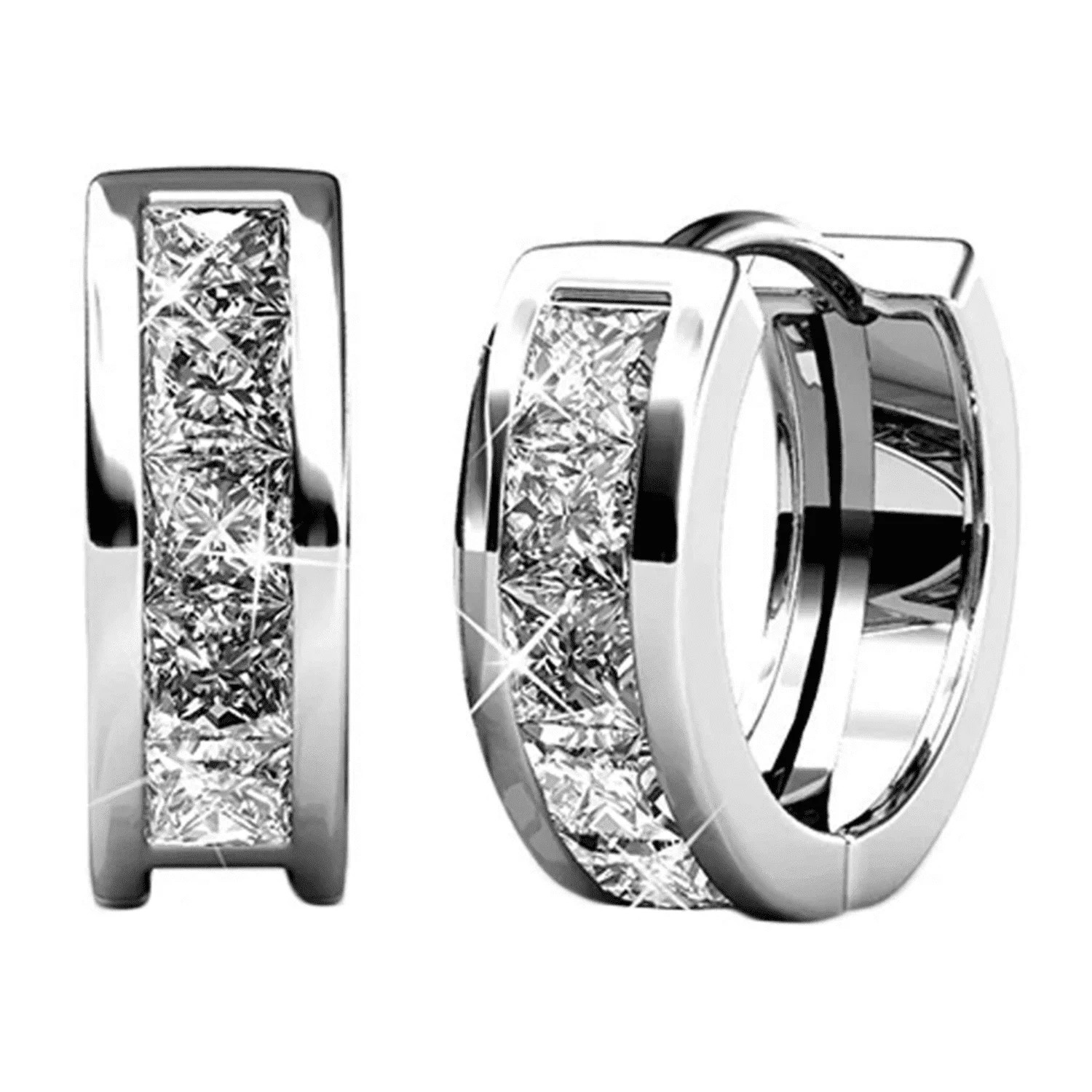 Cate & Chloe Giselle 18k White Gold Plated Crystal Hoop Earrings with Swarovski, Beautiful Sparkling Silver Small Hoops Earring Set, Wedding Anniversary Fashion Jewelry - Hypoallergenic -MSRP $125 | Walmart (US)
