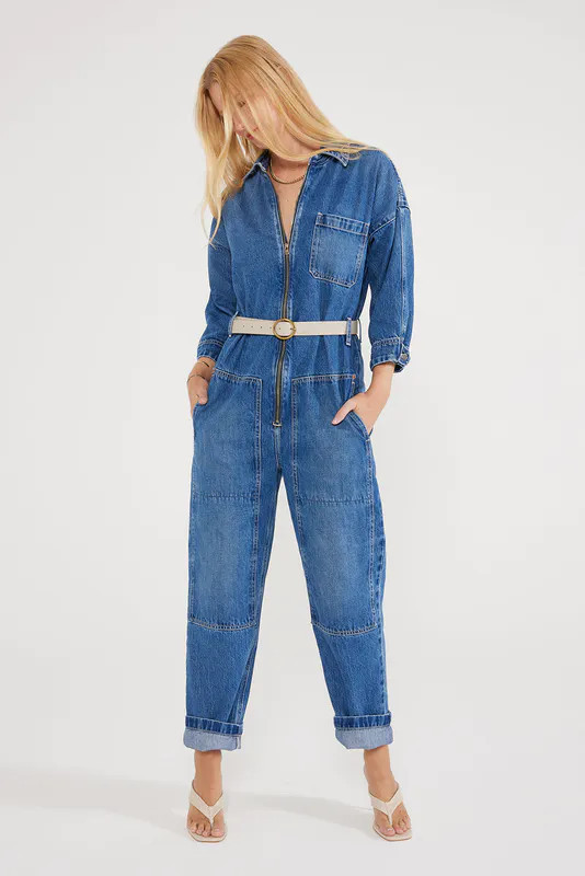 ETICA Zeta Carpenter Jumpsuit - Cimarron - Blue - S | Verishop