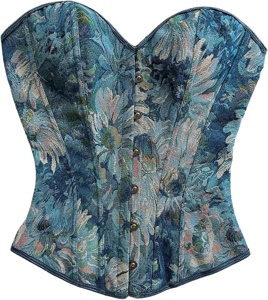 WDIRARA Women's Floral Lace Up Overbust Corset Bustier Top Party Strapless Renaissance Tube Tops | Amazon (US)