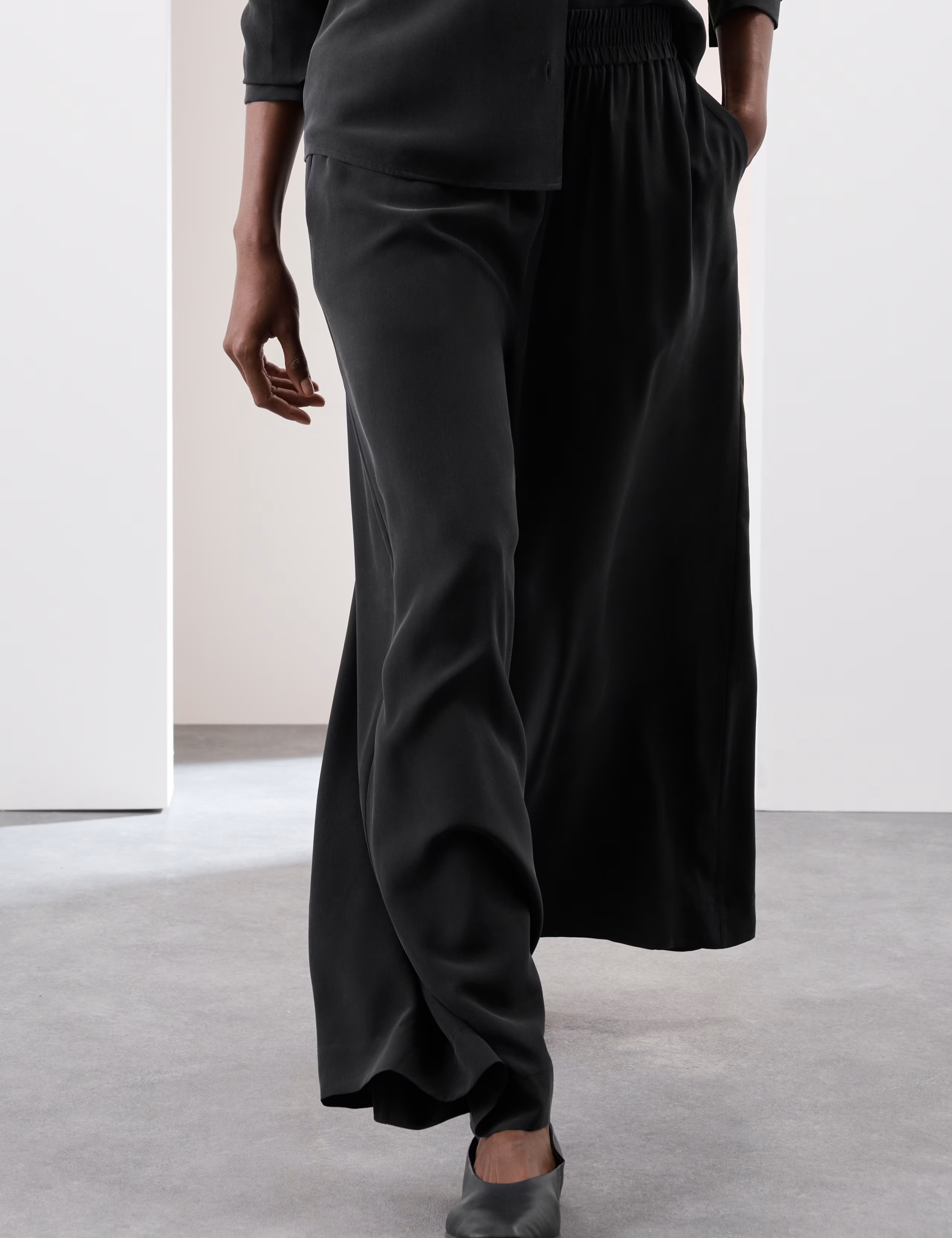 Silk Pull On Wide Leg Trousers | Autograph | M&S | Marks & Spencer (UK)