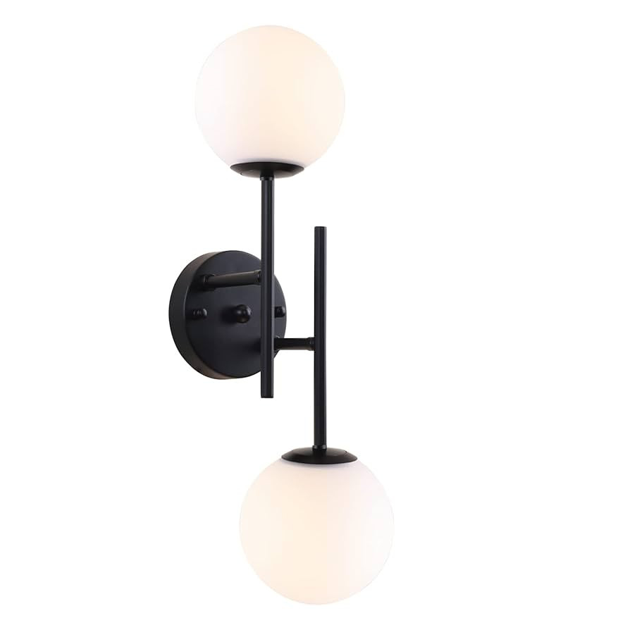 Black Globe Wall Sconces, 2-Light Modern Matte Black Vanity Lights with White Globe Glass Shade, ... | Amazon (US)