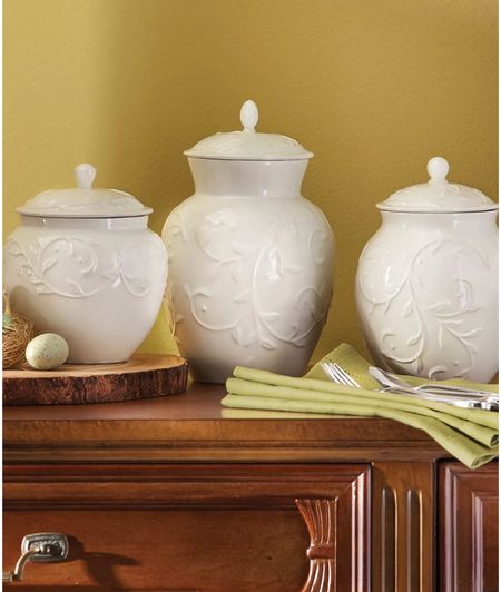 LENOX
Canisters, Set of 3 Opal Innocence Carved
Sale $95.99
(Regularly $214)
With an elegant white-on-white pattern featuring an embossed vine motif and radiant glaze, the Opal Innocence Carved canisters from Lenox add endless refinement to your kitchen.
* Includes 10", 8.5" and 7" canisters
* Earthenware
* Hand wash


#LTKGiftGuide #LTKsalealert #LTKwedding
