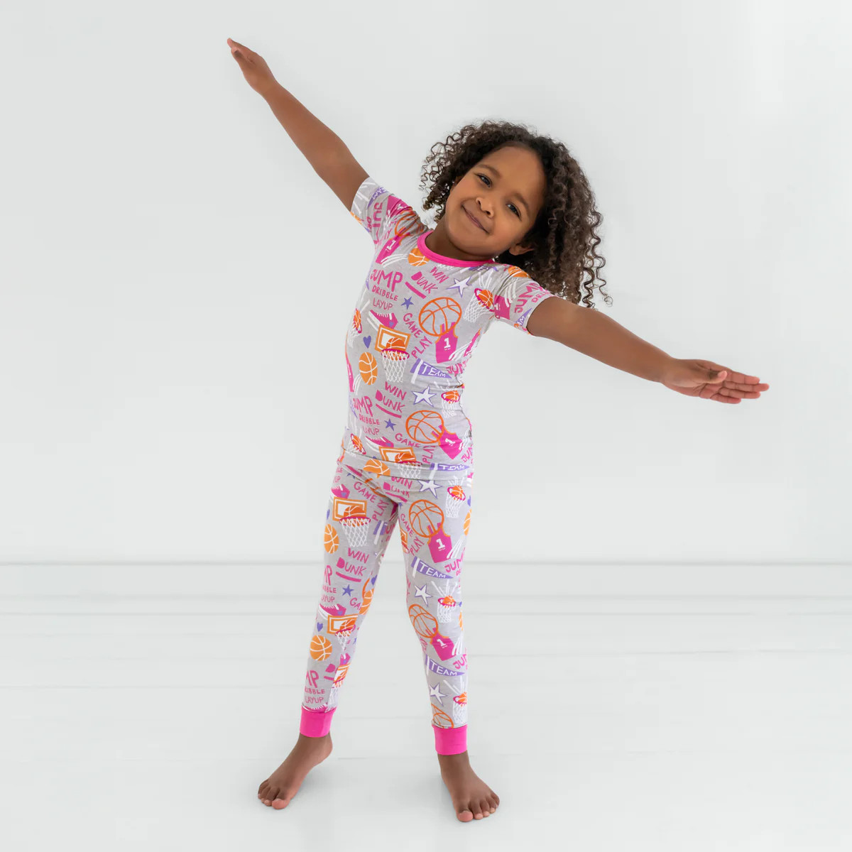 Pink Slam Dunk Two-Piece Short Sleeve Pajama Set | Little Sleepies