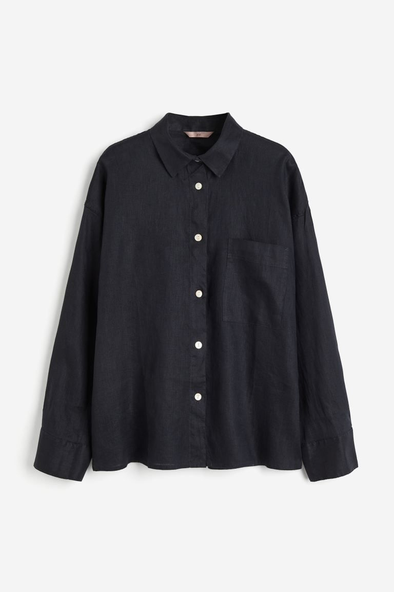 Oversized Linen Shirt - Black - Ladies | H&M US | H&M (US + CA)