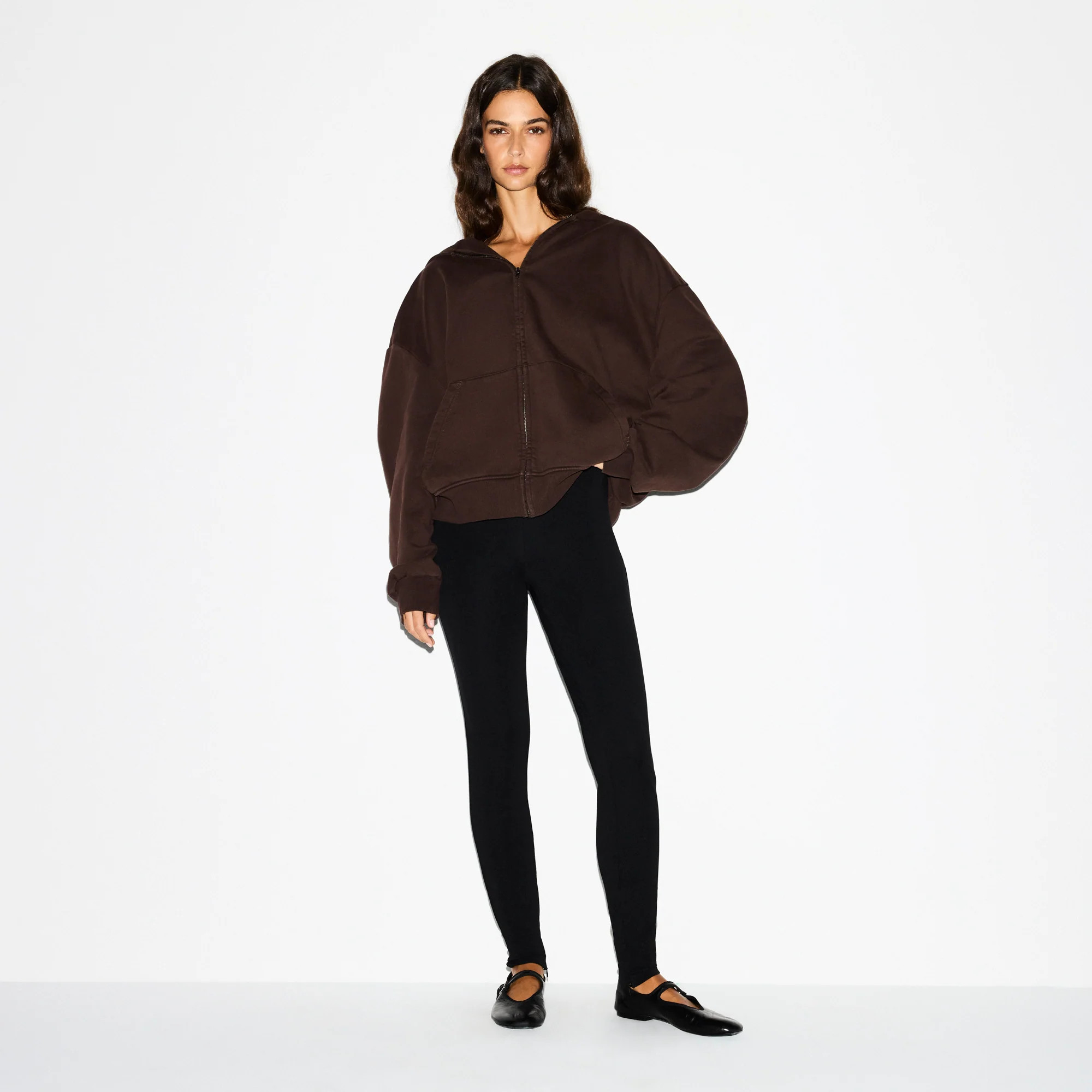 SKIMS Oversized Zip Up Hoodie | Deep Neutral | Large | Boyfriend Fleece | SKIMS (US)