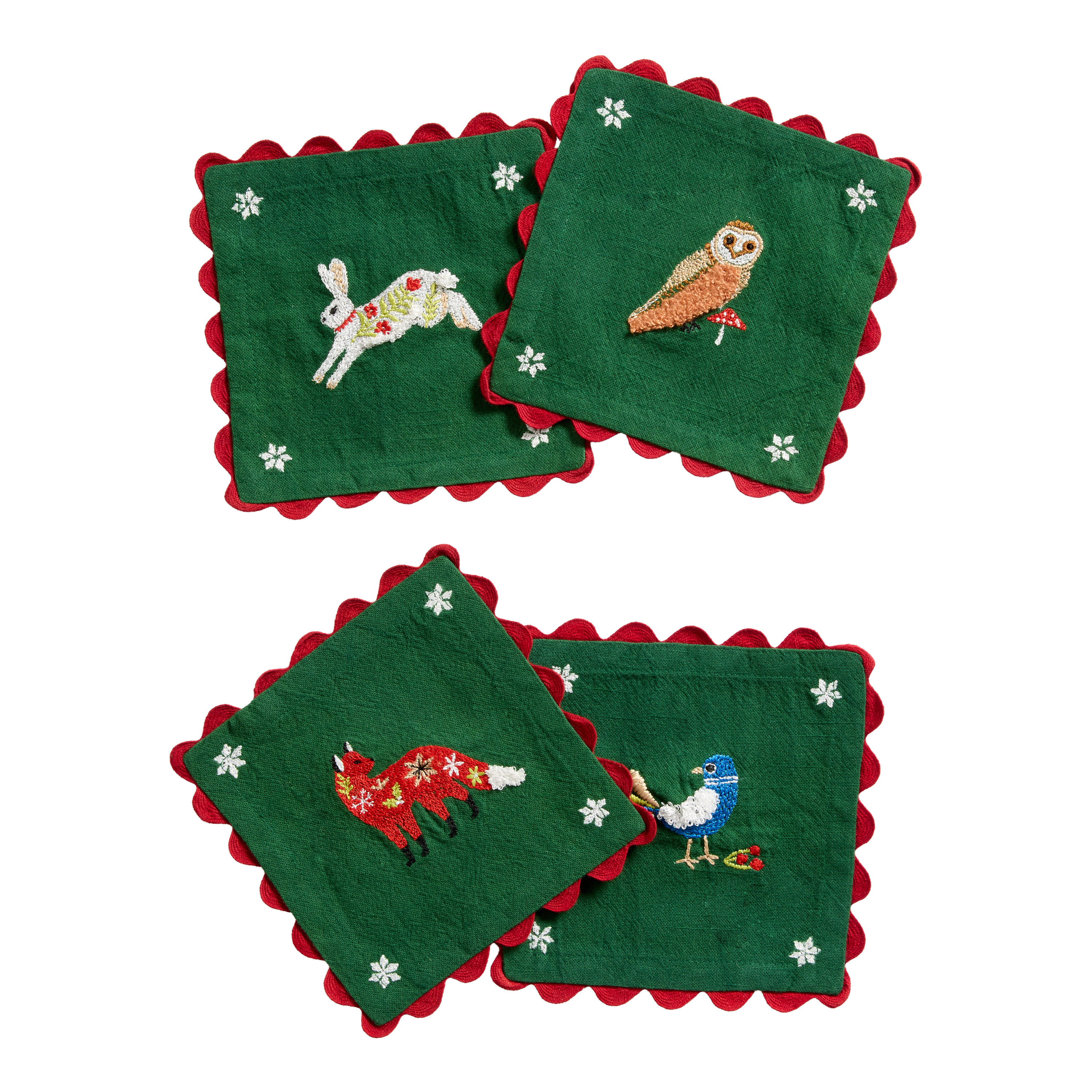 Green Woodland Critters Embroidered Cocktail Napkins 4 Pack | World Market