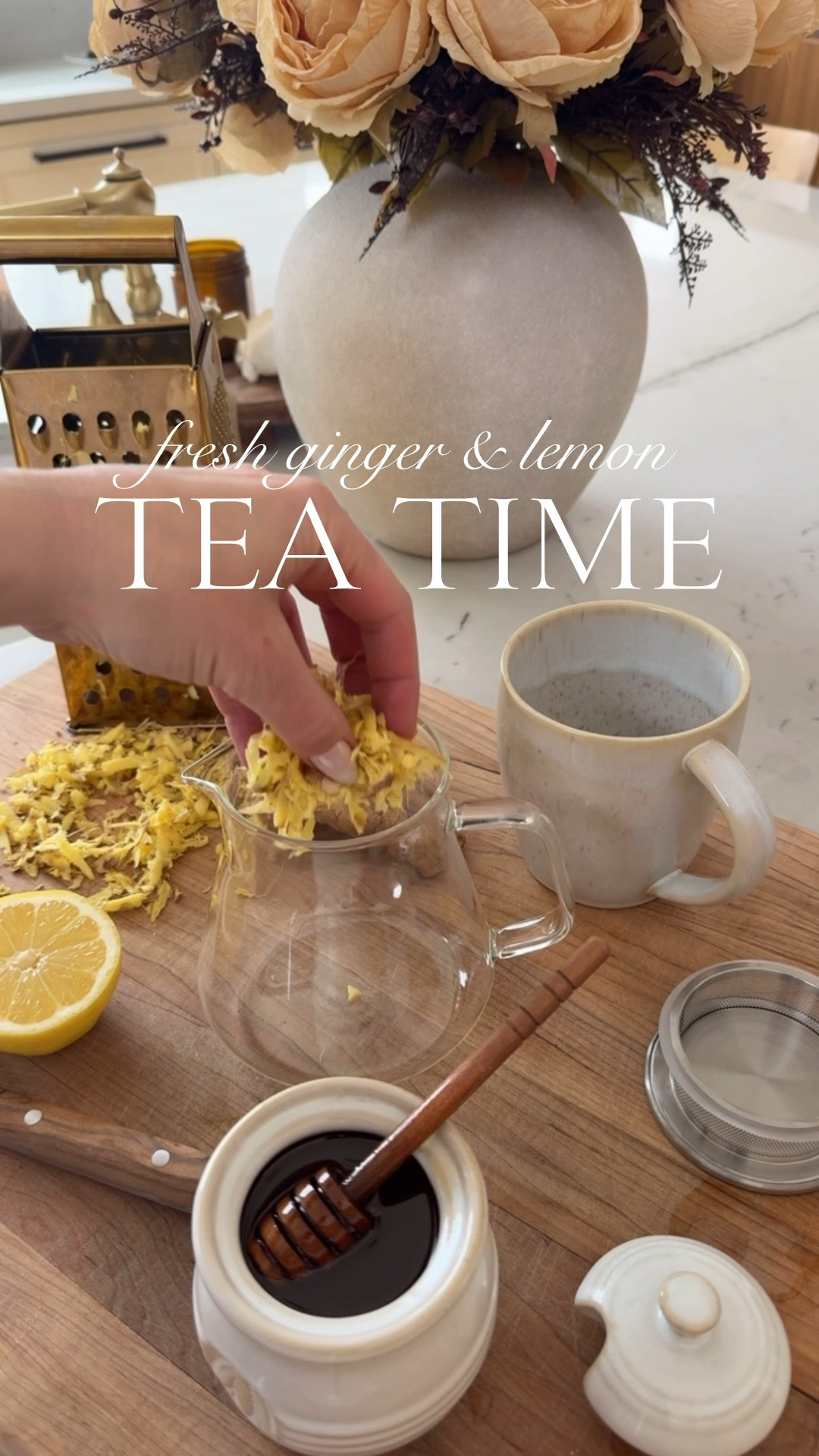 TEA TIME🫖 fresh ginger and lemon🫚🍋
I LOVE my individual glass tea pot with a stainless steel strainer to seep my homemade tea👏🏻 It’s a $20 Amazon find that I’m obsessed with! I grated fresh ginger (2ish Tablesoons), squeezed in 1/2 lemon juice and finished with a honey drizzle🍯 Legit perfection! I love to make this late in the afternoon or evening👩🏻‍🍳

#LTKHome #LTKfoodie