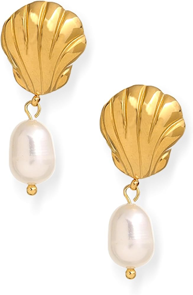 Gold Pearl Dangle Drop Earrings for Women, Trendy Cute Earing Wedding Holiday Accessories Fashion... | Amazon (US)