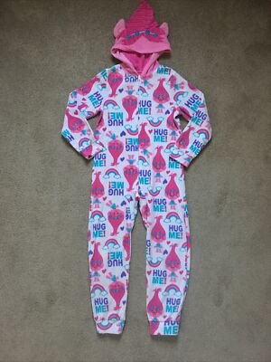 Girls Dreamworks Trolls size 10 Zip up Hooded Pajamas Hug Me | eBay US