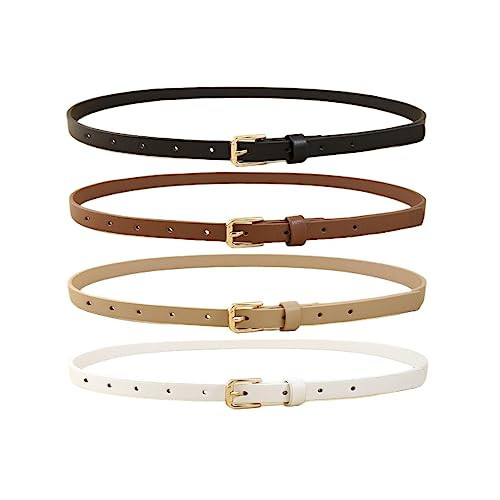 HOTWILL 4 Pack Women Skinny Belts for Jeans Dress Thin Waist Belt for Ladies with Gold Buckle 0.55" Width | Amazon (US)