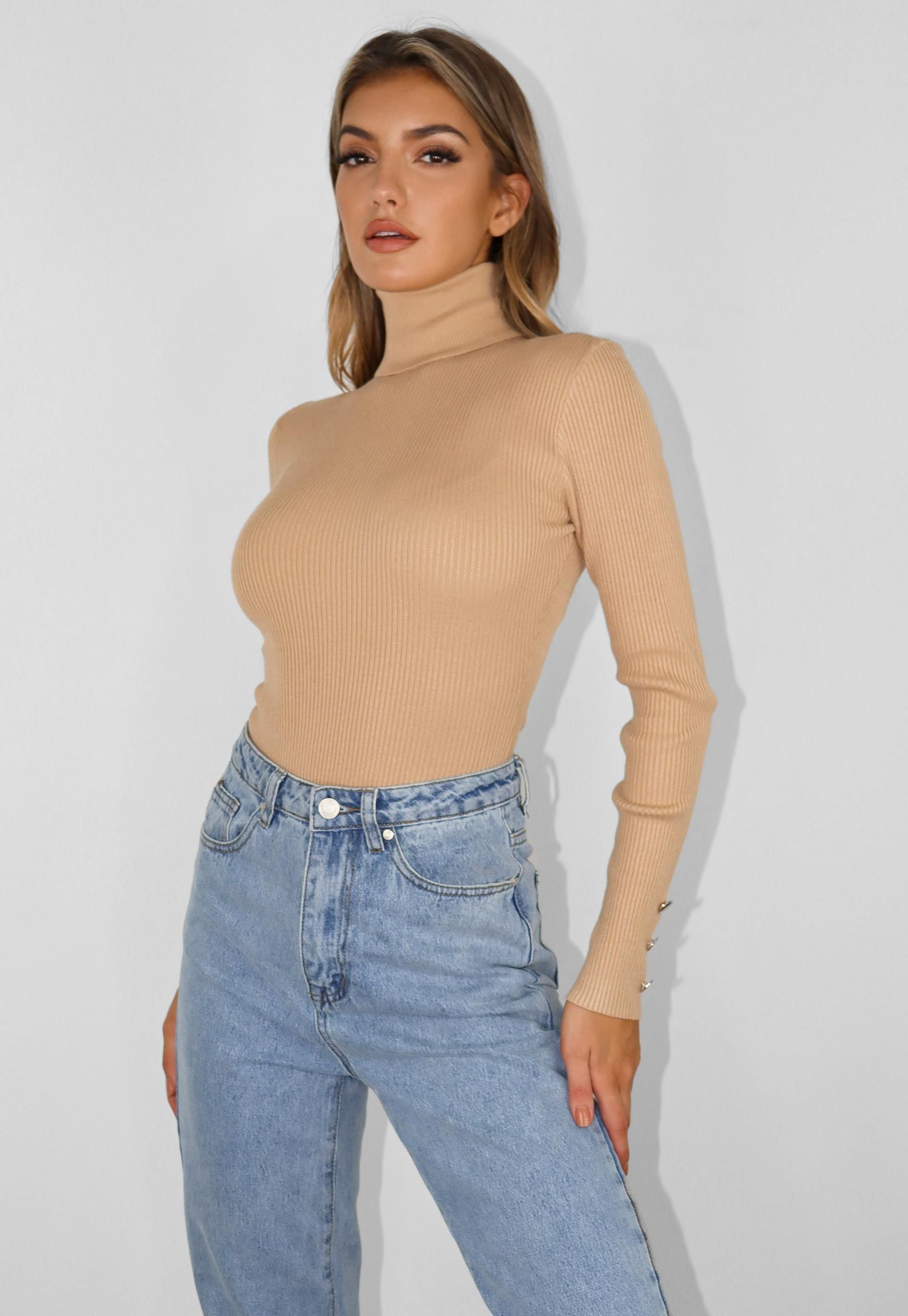 Missguided - Camel Roll Neck Knit Bodysuit | Missguided (US & CA)