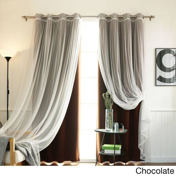 Aurora Home Mix and Match Blackout Tulle Lace Sheer 4 piece Curtain Panel Set | Bed Bath & Beyond