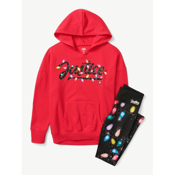 Justice Girls Holiday Hoodie & Legging 2-Piece Outfit Set, Sizes XS-XLP - Walmart.com | Walmart (US)