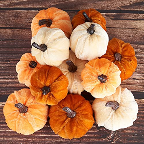 Diahom Pumpkin Decor 12pcs Artificial Fake Faux Velvet Foam Fabric Pumpkins Decoration for Fall Home Farmhouse Harvest Thanksgiving Decorative | Amazon (US)