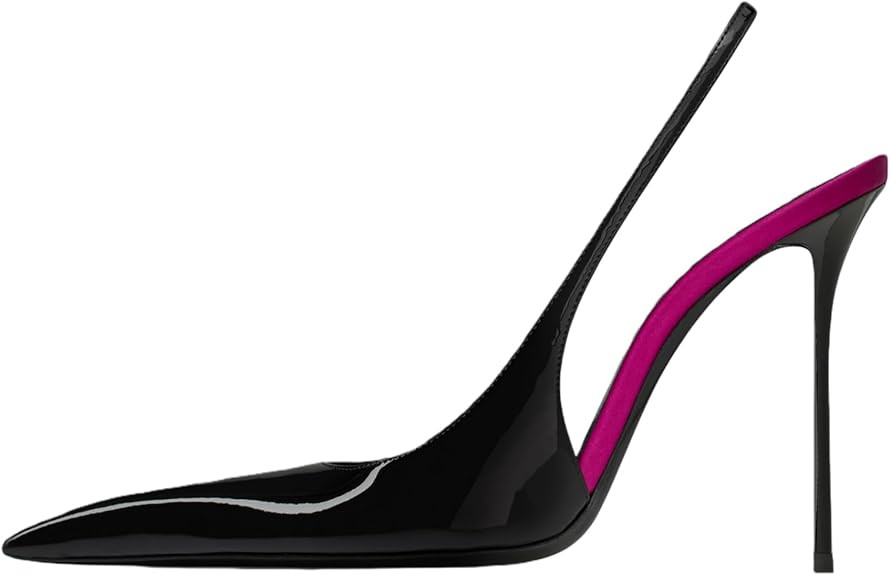Slingback Heels for Women Pointed Close Toe Stiletto High Heels Backless Patent Leather Elastic S... | Amazon (US)