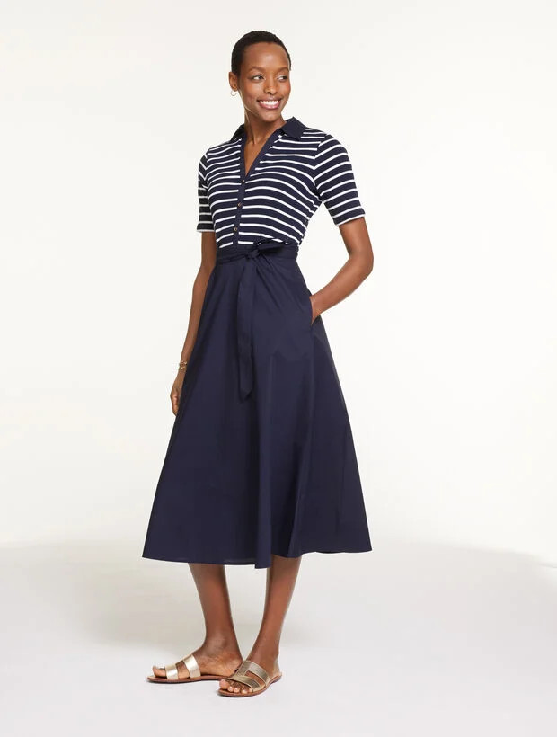 Ribbed Stripe Poplin Fit & Flare Dress | Talbots