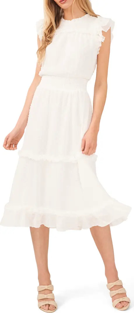 CeCe Clip Dot Flutter Sleeve Midi Dress | Nordstrom | Nordstrom