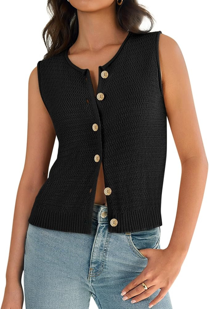 Yousify Womens Sweater Vest 2025 Summer Trendy Sleeveless Knit Button Down Tank Tops Casual Cardi... | Amazon (US)
