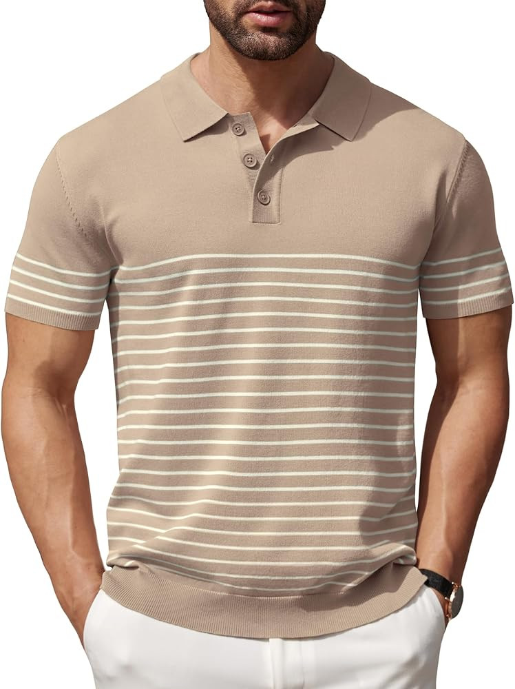 COOFANDY Men's Knit Polo Shirts Short Sleeve Striped Golf Polo Shirts Lightweight Casual Collared... | Amazon (US)