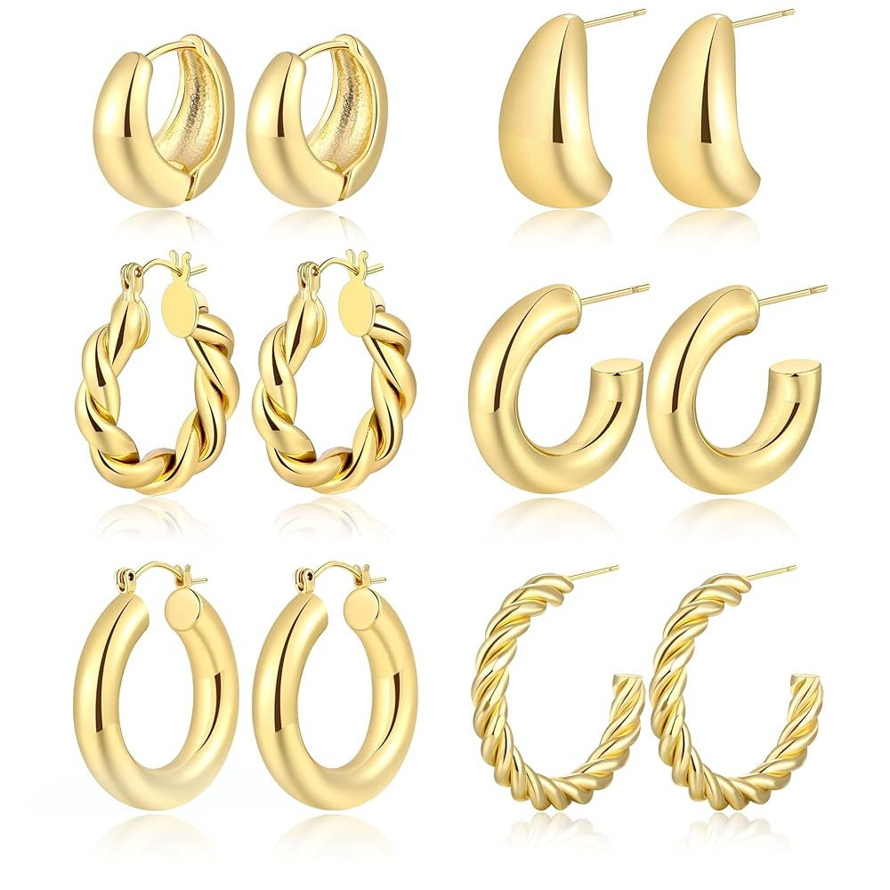Dodder Gold Chunky Hoop Earrings for Women | 14K Gold Plated Lightweight Twisted Thick Open Hoop ... | Amazon (US)