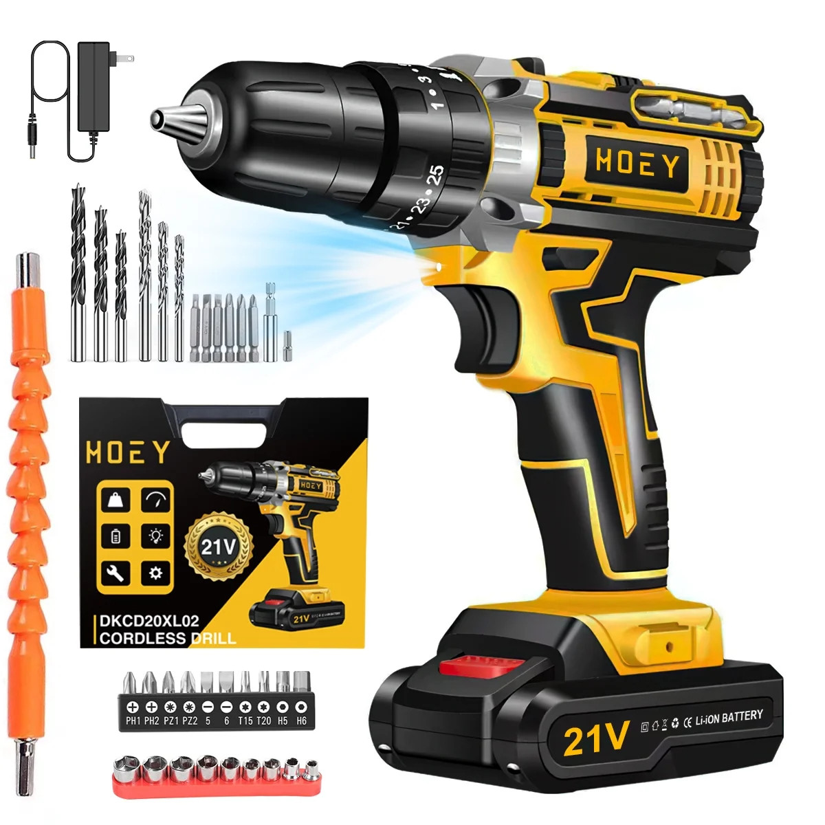 21V Cordless Drill Set, Electric Power Drill 34Pcs with 3/8 Inch Keyless Chuck, 25+3 Clutch Compa... | Walmart (US)