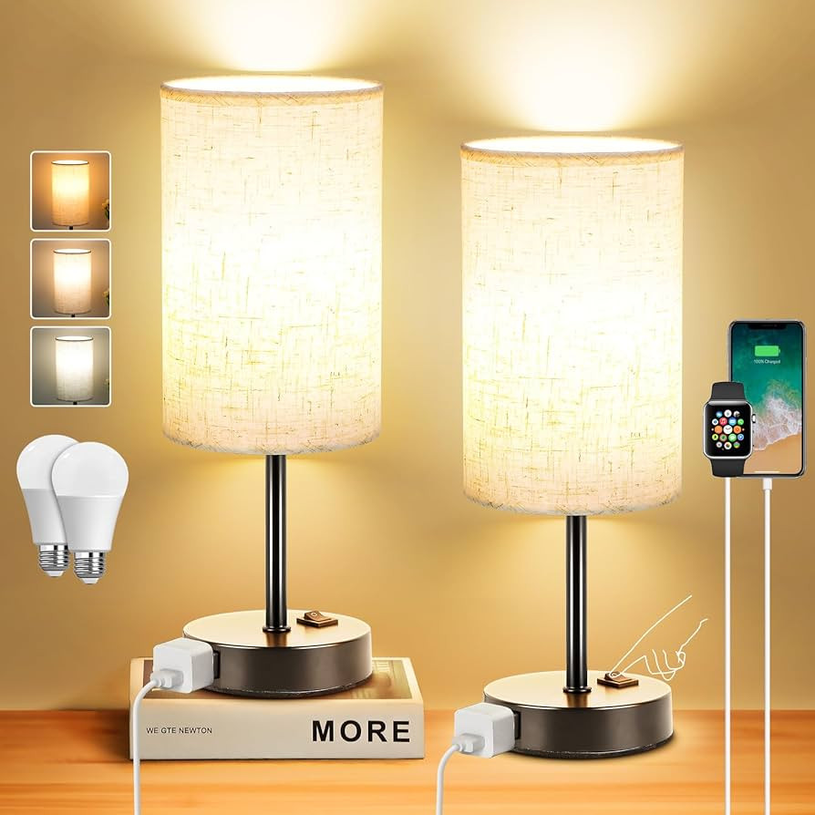 ZJOJO Bedside Lamp Set for Bedrooms, Dimmable Table Lamps for Living Room with AC Outlets | Amazon (US)