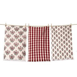 Botanical Block Print And Plaid Towel Set of 3 | Antique Farm House