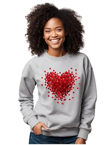 Tegoprints Womens Valentine's Day Sweatshirt Love Heart Valentines Long Sleeve Athletic Heather Small | Amazon (US)