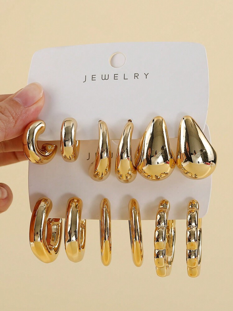 Trends3pairs Fashionable Geometric Big Hoop Earrings Set, Minimalist & Elegant Style For Daily We... | SHEIN