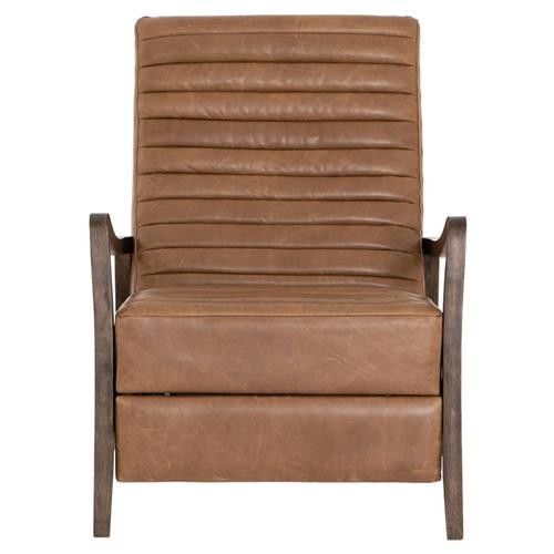 Amani Mid Century Brown Leather Wood Tufted Recliner Arm Chair | Kathy Kuo Home