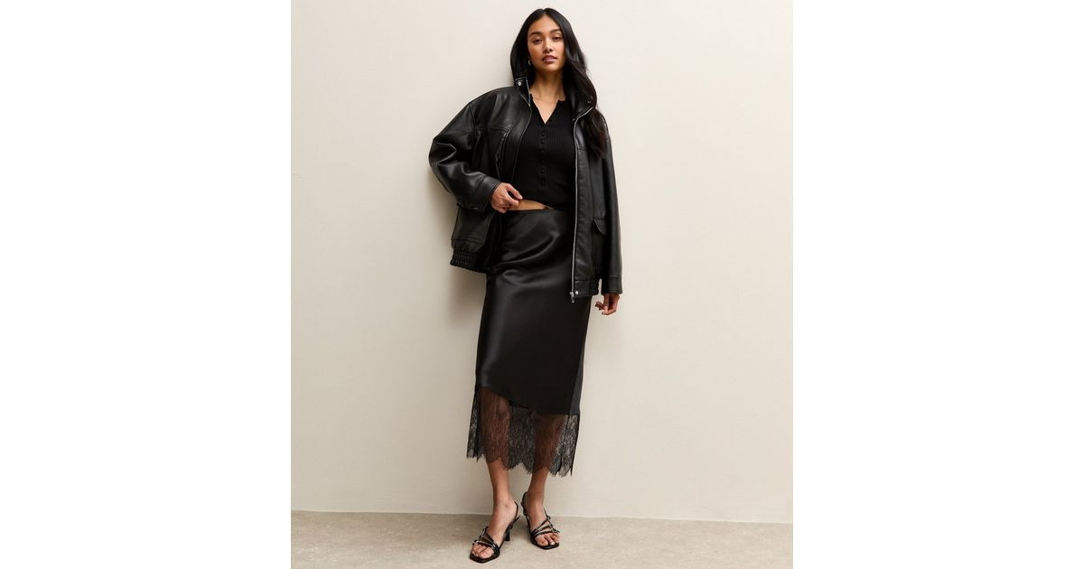 Black Faux Leather Funnel Neck Oversized Jacket | New Look | New Look (UK)