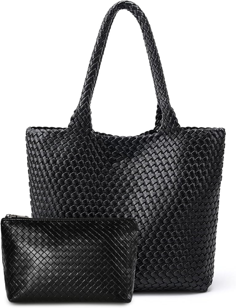 Woven Leather Handbag - Large Tote Bag for Women - Fashion Vegan Leather Tote | Amazon (US)