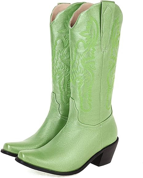 AOSPHIRAYLIAN Cowgirl Cowboy Boots for Women Glitter Sparkly Metallic Mid Calf Western Boots | Amazon (US)