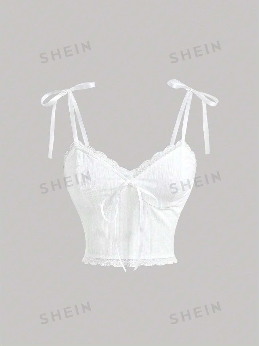 SHEIN MOD Women's Patchwork Lace Camisole Tank Top | SHEIN